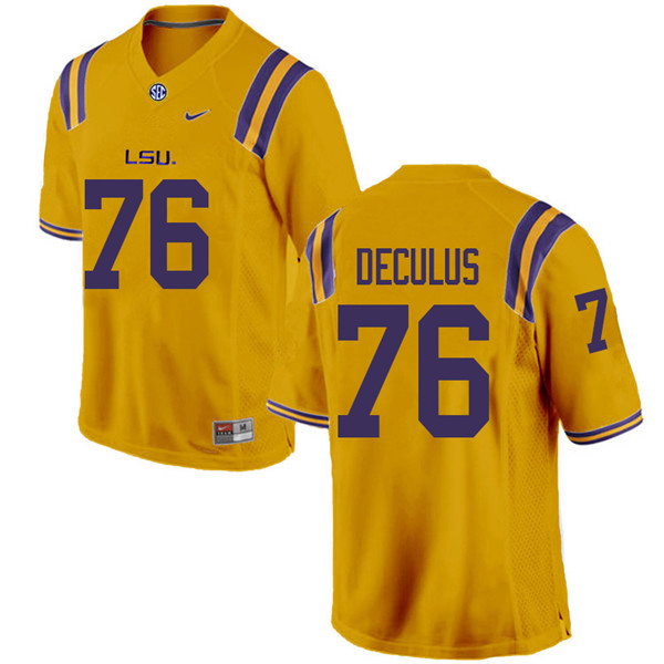 Men #76 Austin Deculus LSU Tigers College Football Jerseys Sale-Gold